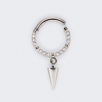 Spike Dangle CZ Front Facing Segment Hoop Ring in Silver - Titanium
