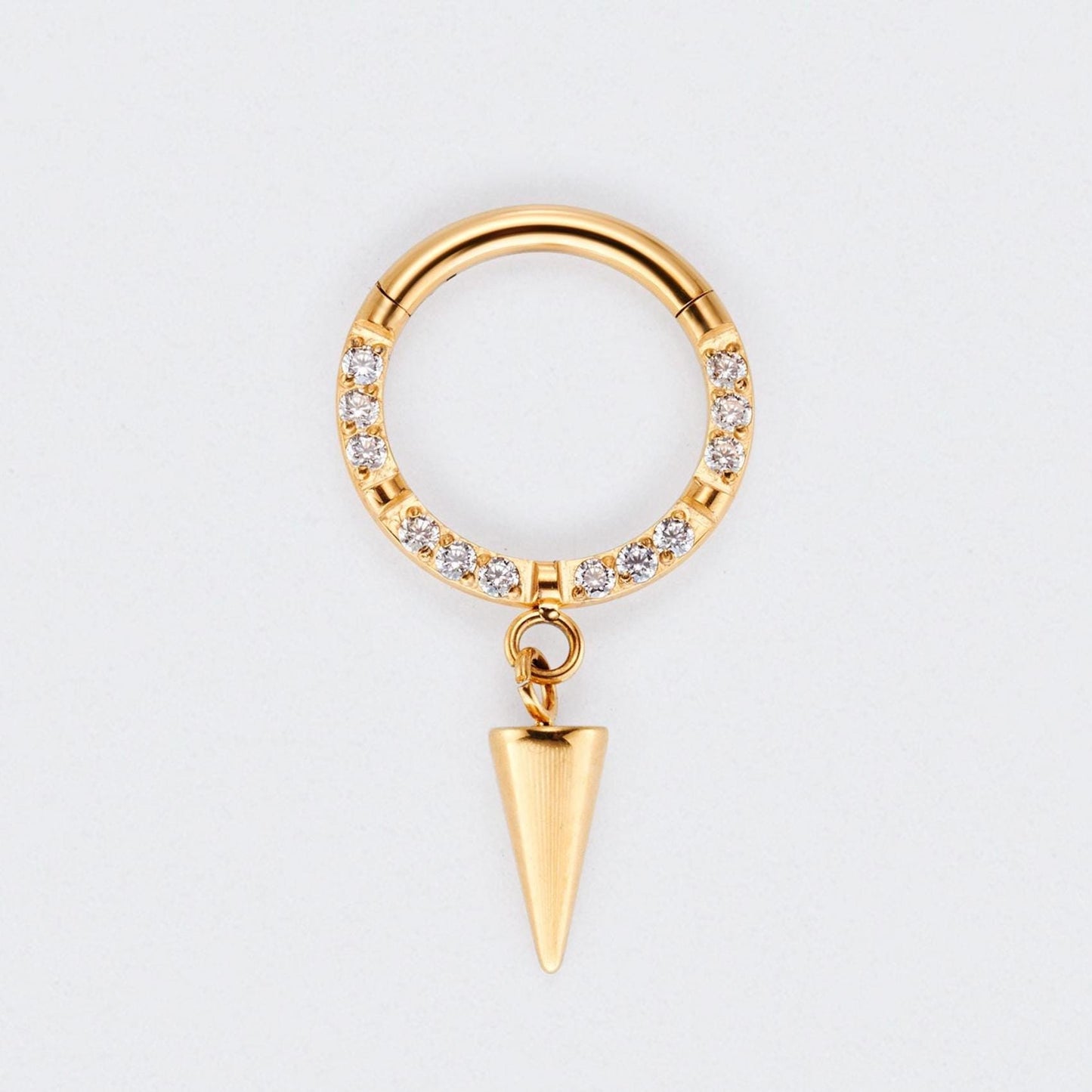 Spike Dangle CZ Front Facing Segment Hoop Ring in Gold - Titanium