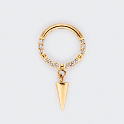 Spike Dangle CZ Front Facing Segment Hoop Ring in Gold - Titanium
