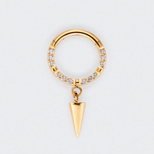 Spike Dangle CZ Front Facing Segment Hoop Ring in Gold - Titanium