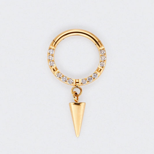 Spike Dangle CZ Front Facing Segment Hoop Ring in Gold - Titanium