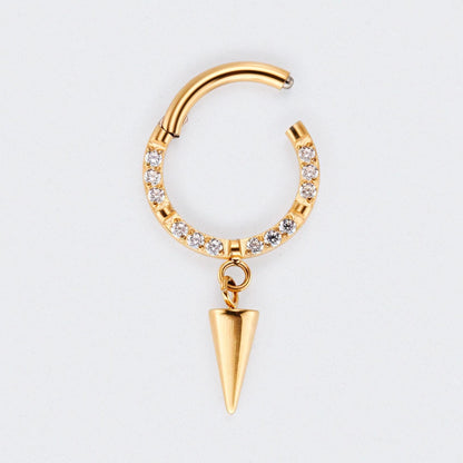 Spike Dangle CZ Front Facing Segment Hoop Ring in Gold - Titanium