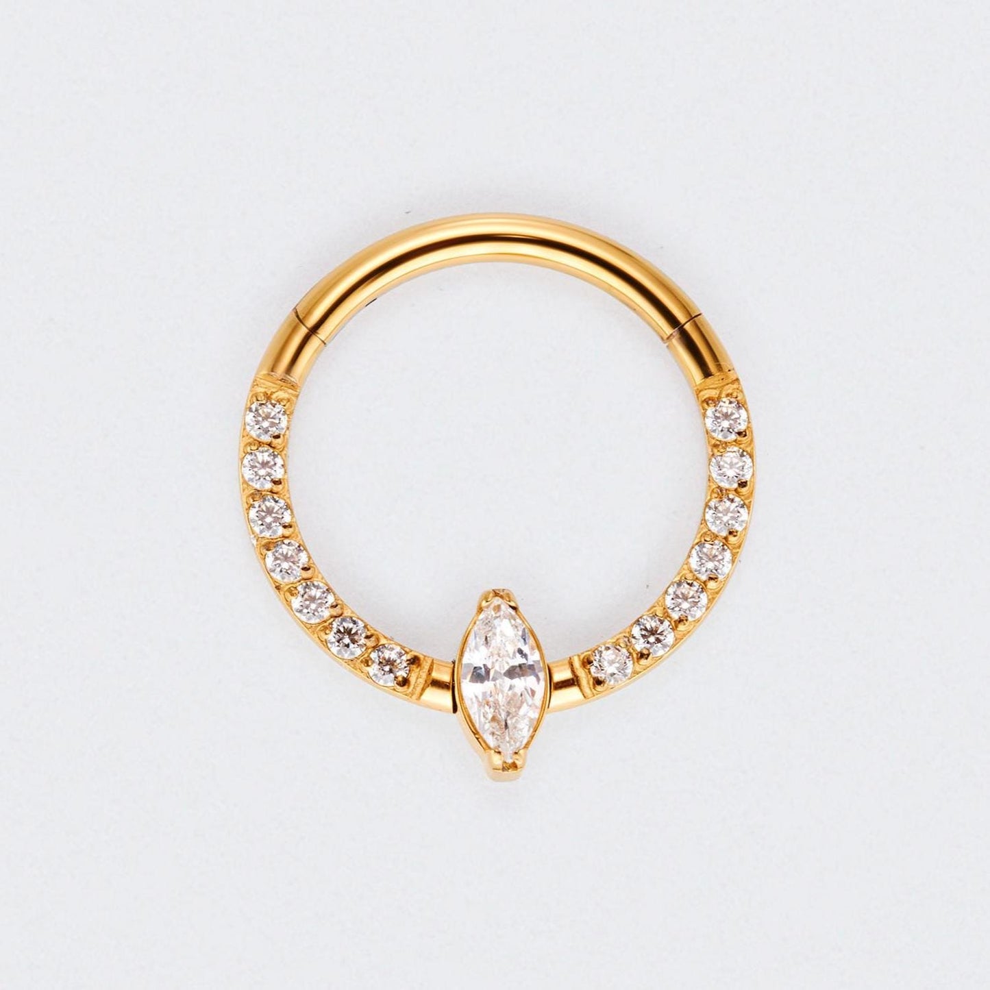 CZ Pave Face With Marquise Stone Centre Hinged Segment Clicker in Gold - Titanium