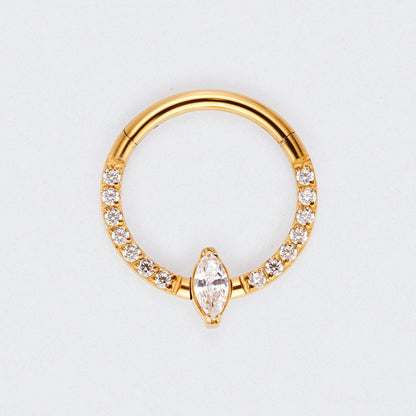 CZ Pave Face With Marquise Stone Centre Hinged Segment Clicker in Gold - Titanium