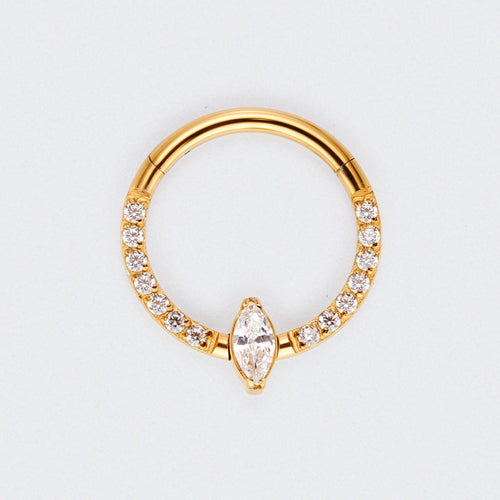 CZ Pave Face With Marquise Stone Centre Hinged Segment Clicker in Gold - Titanium