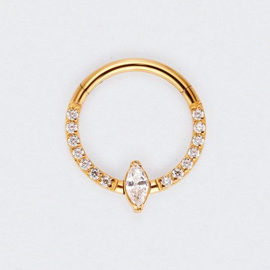 CZ Pave Face With Marquise Stone Centre Hinged Segment Clicker in Gold - Titanium