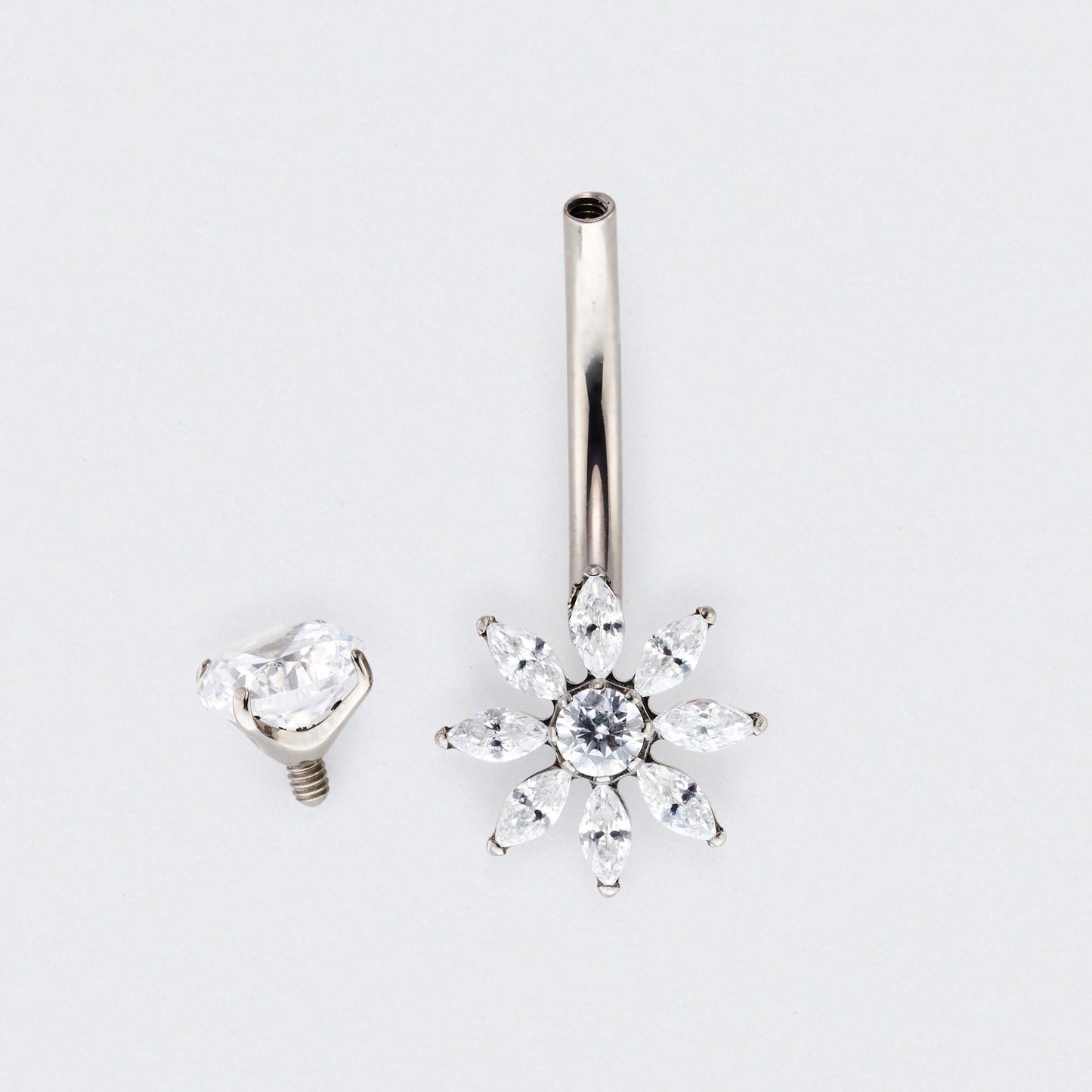 Flower Cut CZ Prong Belly Bar in Silver - Titanium