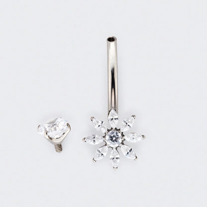 Flower Cut CZ Prong Belly Bar in Silver - Titanium