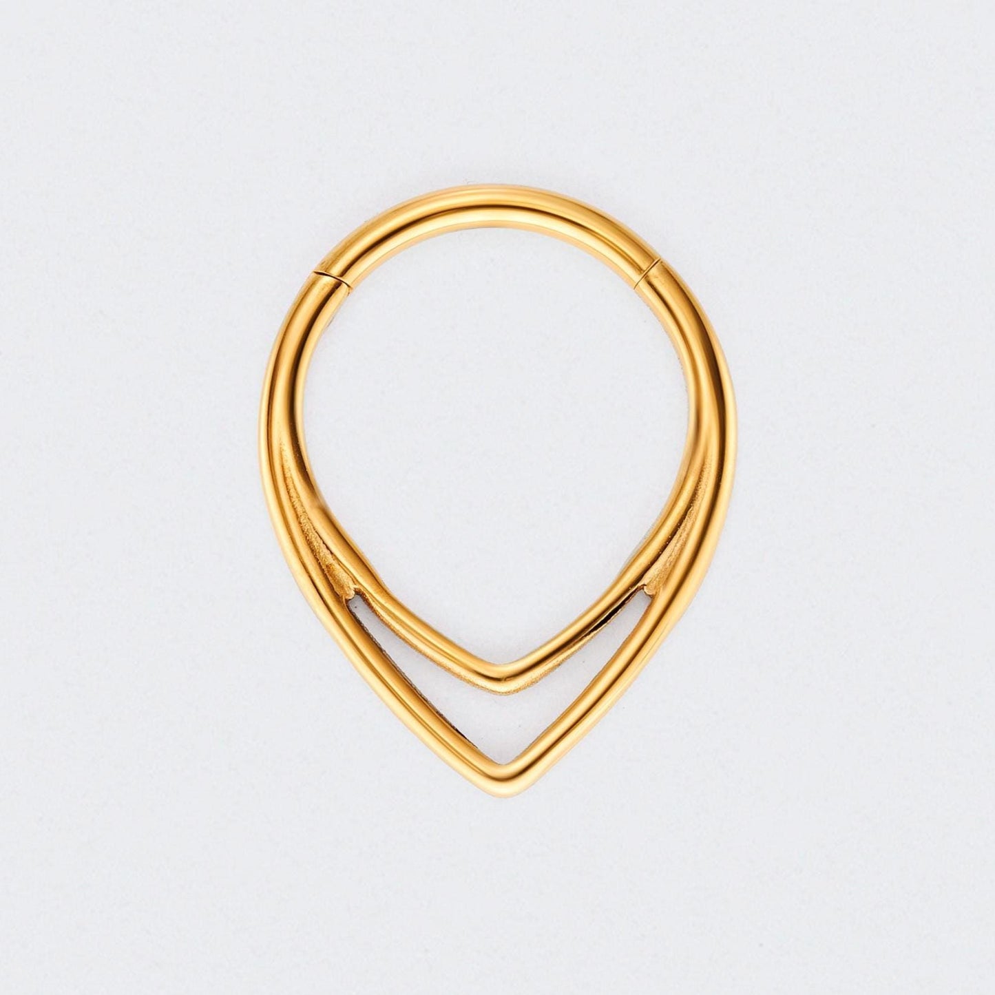 V Shape Segment Hinged Hoop Ring in Gold - Titanium