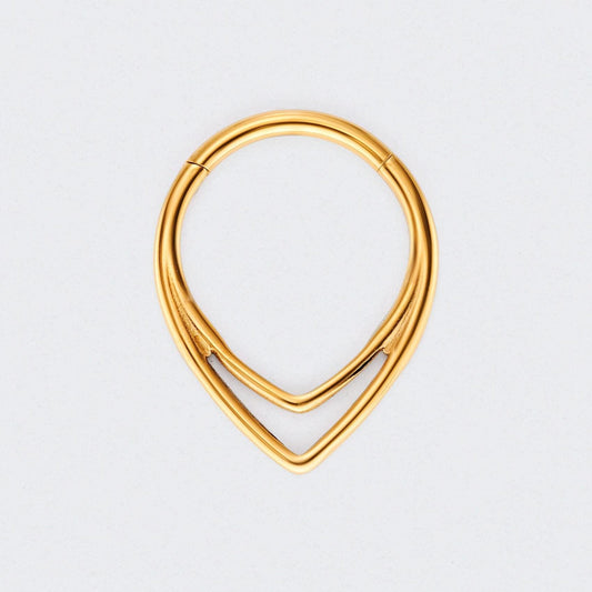 V Shape Segment Hinged Hoop Ring in Gold - Titanium