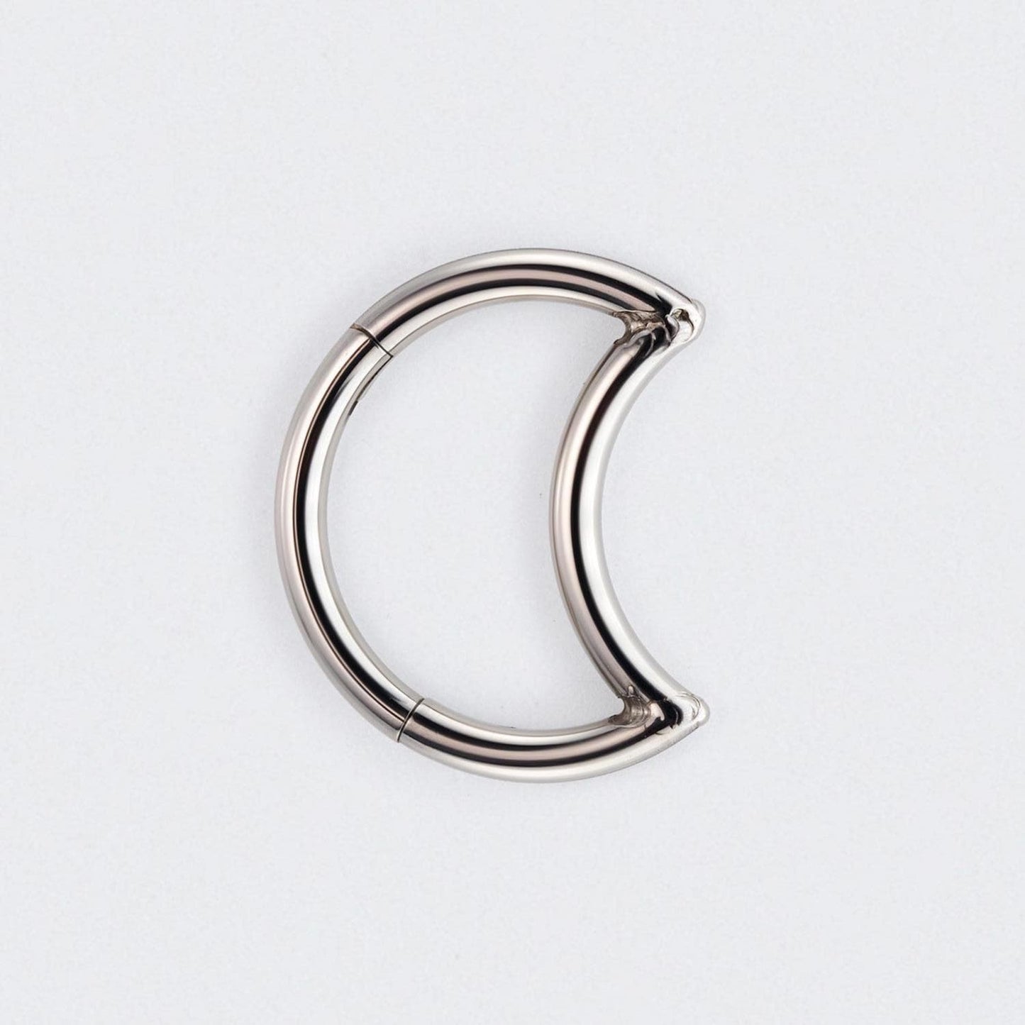 Crescent Moon Shaped Hinged Segment Clicker Ring in Silver - Titanium