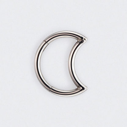 Crescent Moon Shaped Hinged Segment Clicker Ring in Silver - Titanium