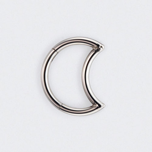 Crescent Moon Shaped Hinged Segment Clicker Ring in Silver - Titanium