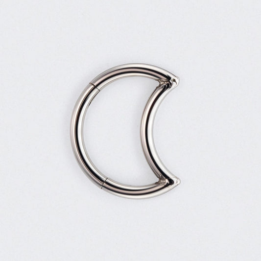 Crescent Moon Shaped Hinged Segment Clicker Ring in Silver - Titanium