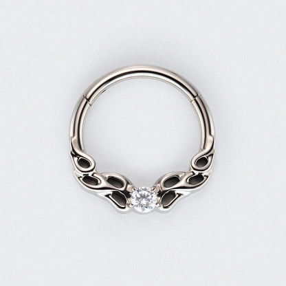 Hollow Pattern With CZ Centre Hinged Segment Clicker in Silver - Titanium