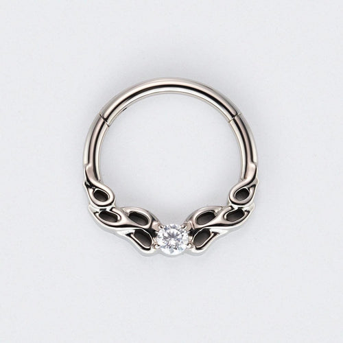 Hollow Pattern With CZ Centre Hinged Segment Clicker in Silver - Titanium