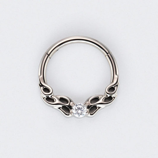 Hollow Pattern With CZ Centre Hinged Segment Clicker in Silver - Titanium