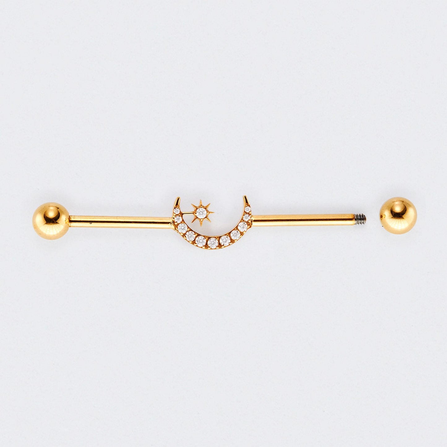 Crescent CZ Paved Pole Industrial Barbell in Gold - Titanium