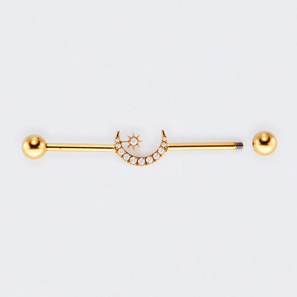 Crescent CZ Paved Pole Industrial Barbell in Gold - Titanium