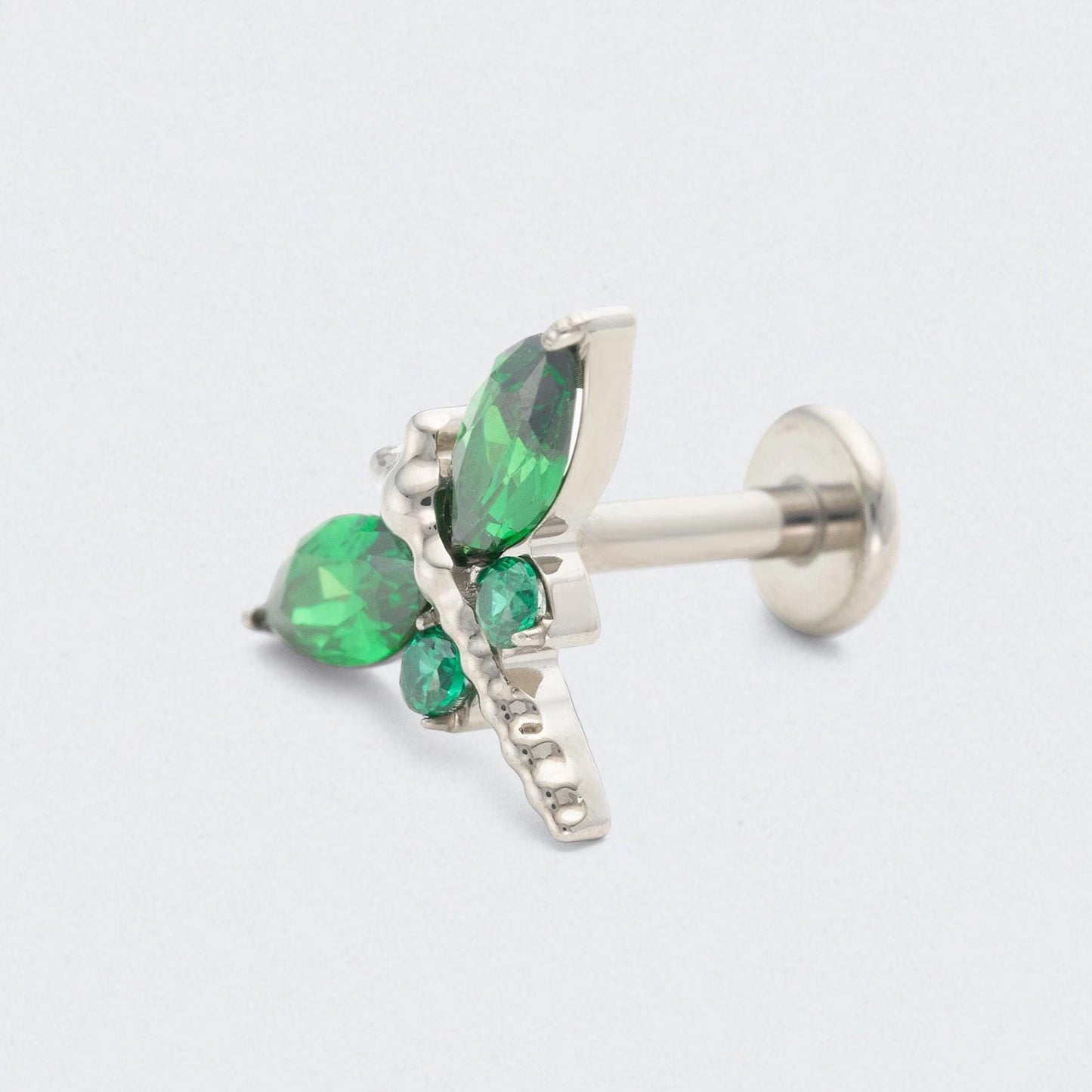 Dragonfly Green CZ Front Facing Labret in Silver - Titanium