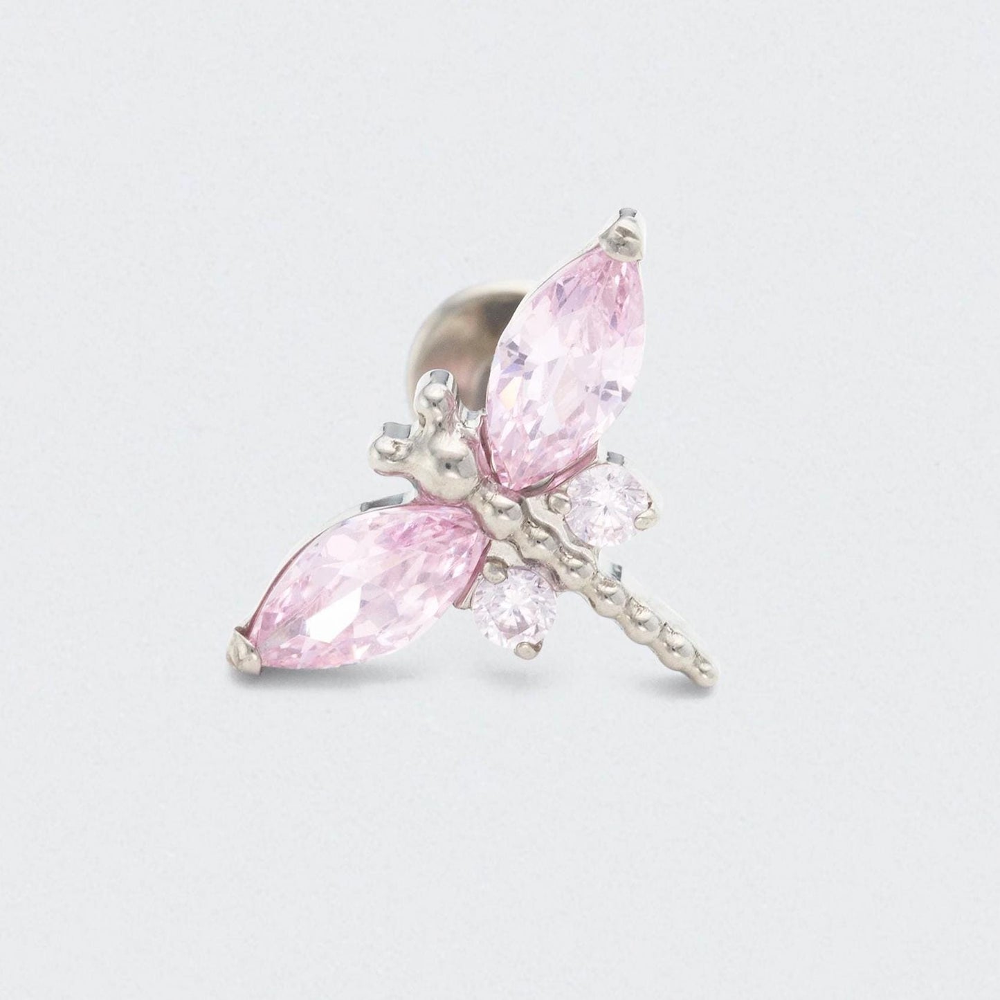 Dragonfly Pink CZ Front Facing Labret in Silver - Titanium