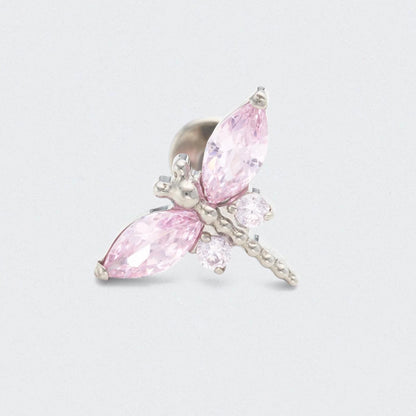 Dragonfly Pink CZ Front Facing Labret in Silver - Titanium