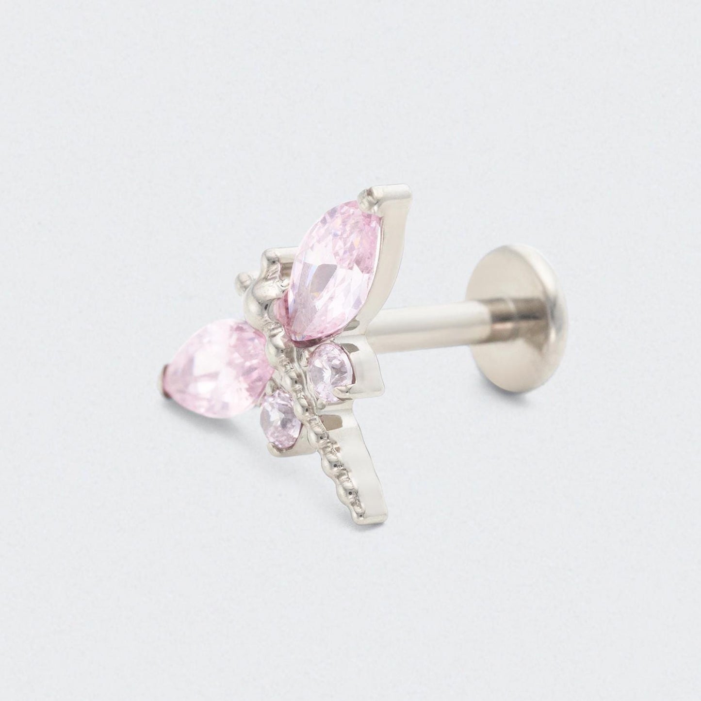 Dragonfly Pink CZ Front Facing Labret in Silver - Titanium
