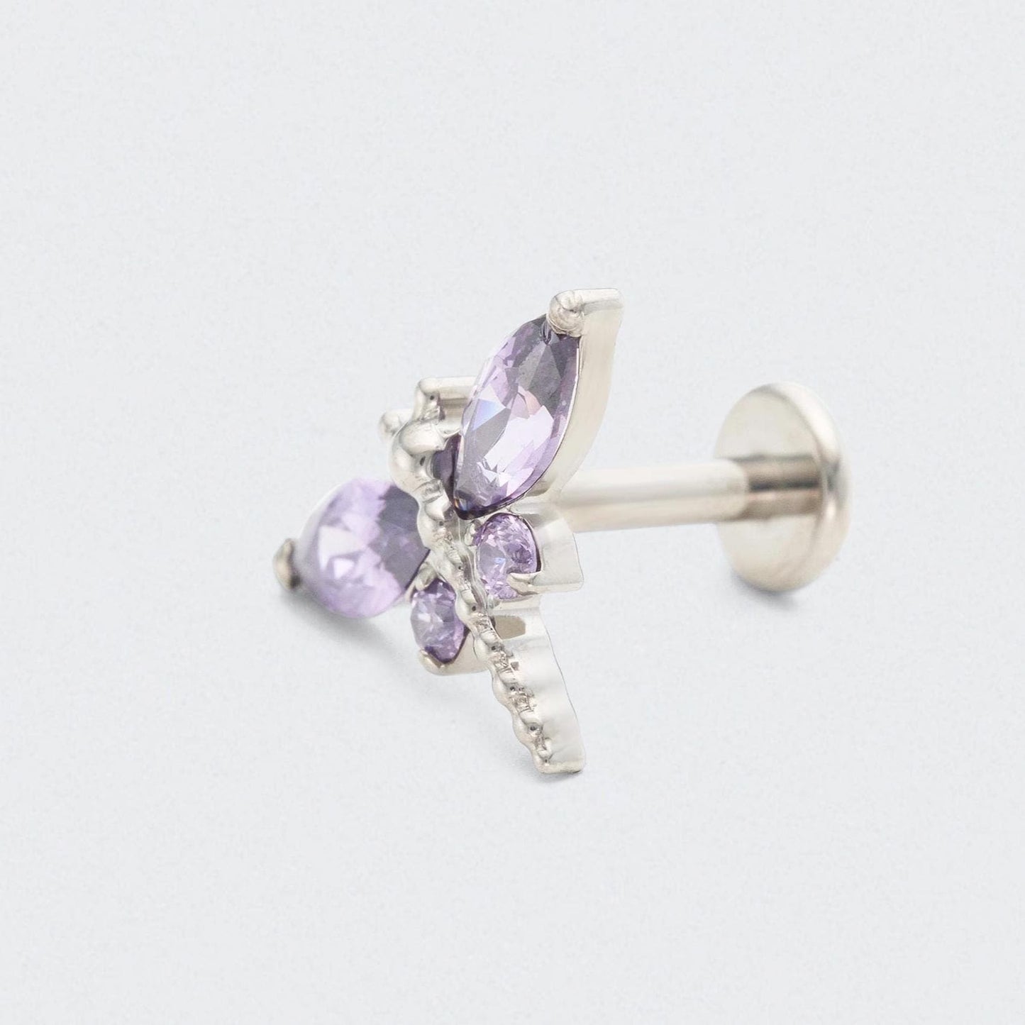 Dragonfly Purple Amethyst CZ in Silver - Titanium