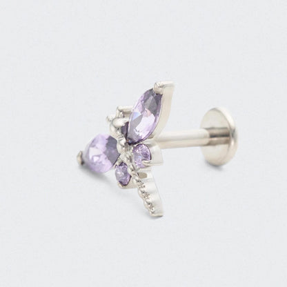 Dragonfly Purple Amethyst CZ in Silver - Titanium