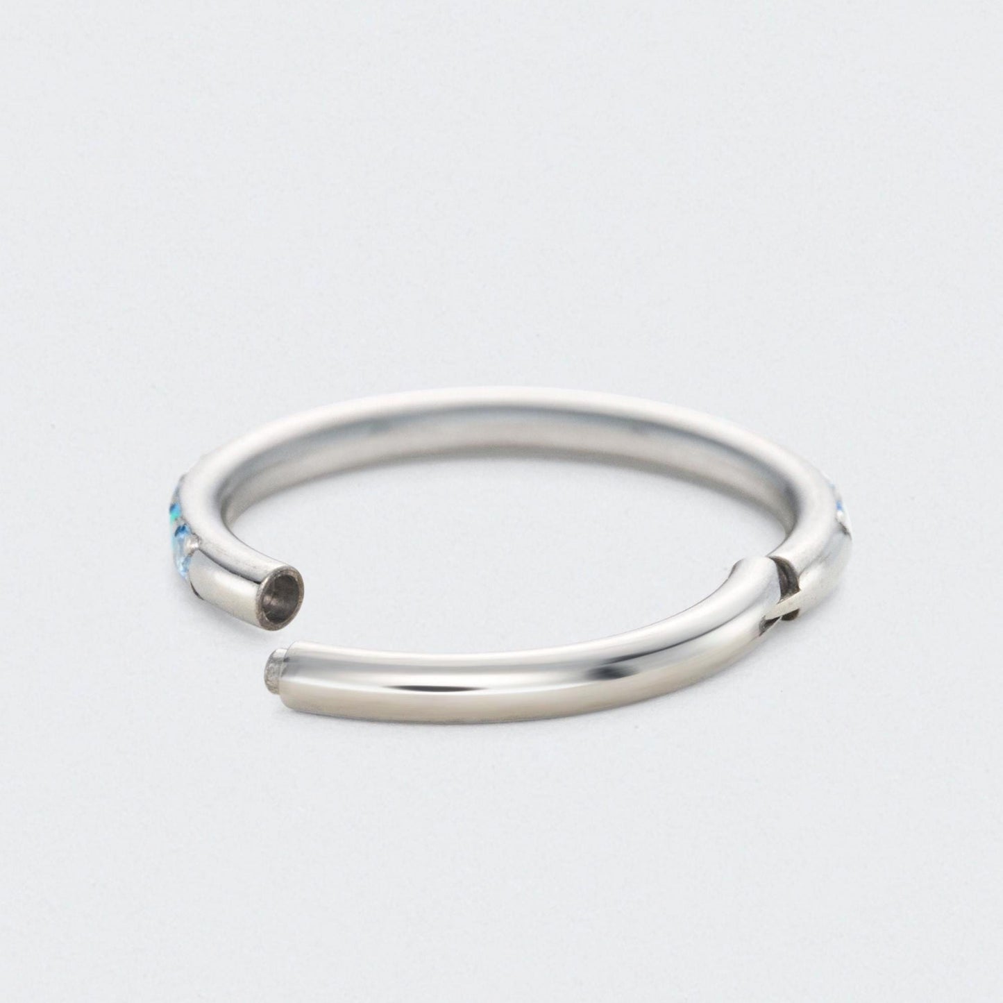 Blue Opal and Aqua CZ Side Facing Paved Hinged Segment Hoop Ring in Silver - Titanium