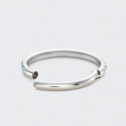 Blue Opal and Aqua CZ Side Facing Paved Hinged Segment Hoop Ring in Silver - Titanium