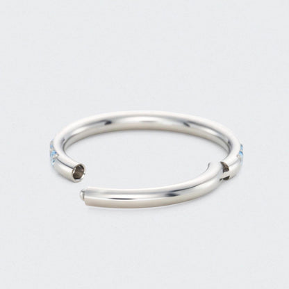 Aqua CZ Side Facing Paved Hinged Segment Hoop Ring in Silver - Titanium