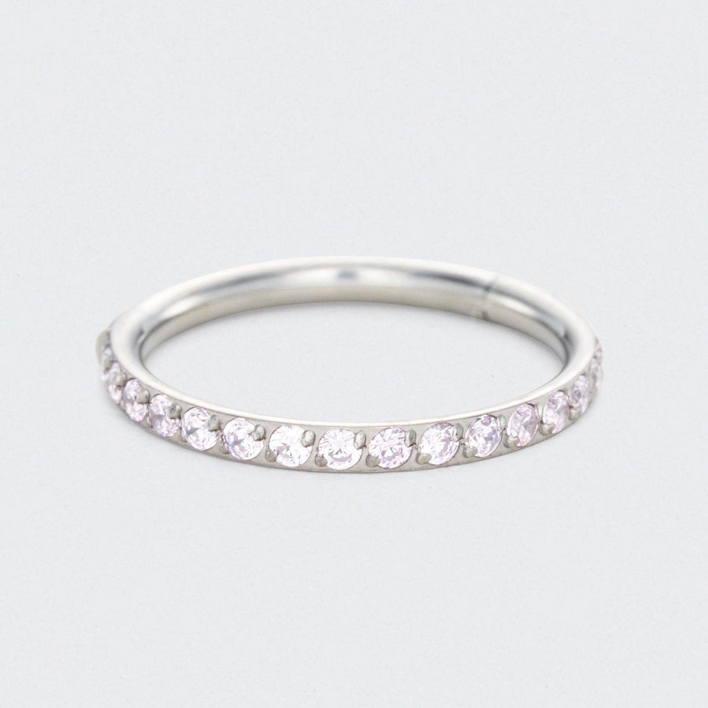 Pink CZ Side Facing Paved Hinged Segment Hoop Ring in Silver - Titanium