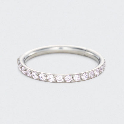 Pink CZ Side Facing Paved Hinged Segment Hoop Ring in Silver - Titanium