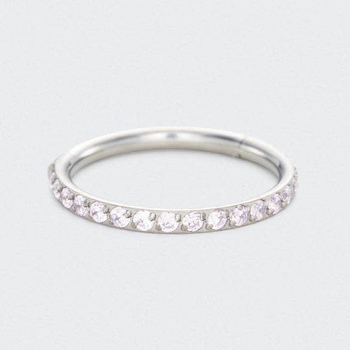 Pink CZ Side Facing Paved Hinged Segment Hoop Ring in Silver - Titanium