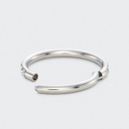 Pink CZ Side Facing Paved Hinged Segment Hoop Ring in Silver - Titanium