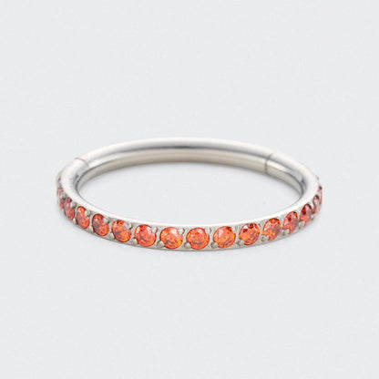 Red CZ Side Facing Paved Hinged Segment Hoop Ring in Silver - Titanium