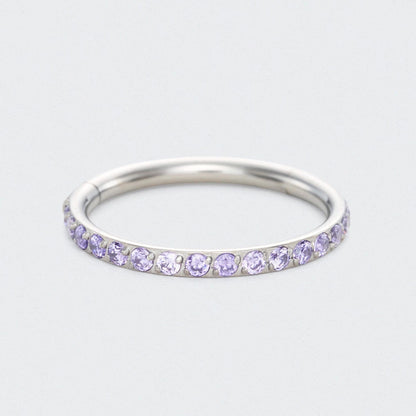 Purple CZ Side Facing Paved Hinged Segment Hoop Ring in Silver - Titanium