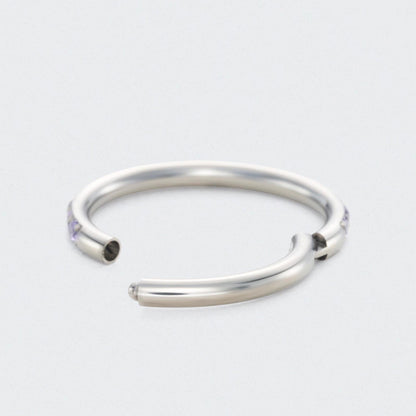Purple CZ Side Facing Paved Hinged Segment Hoop Ring in Silver - Titanium