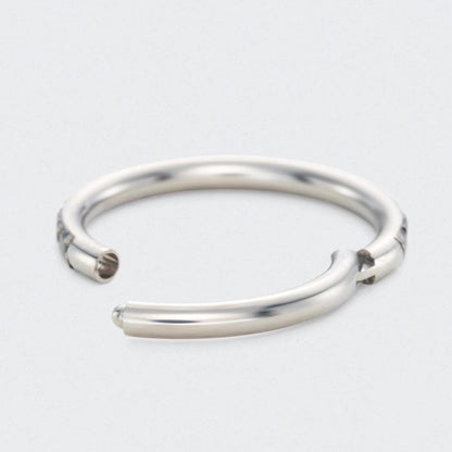 Black CZ Side Facing Paved Hinged Segment Hoop Ring in Silver - Titanium
