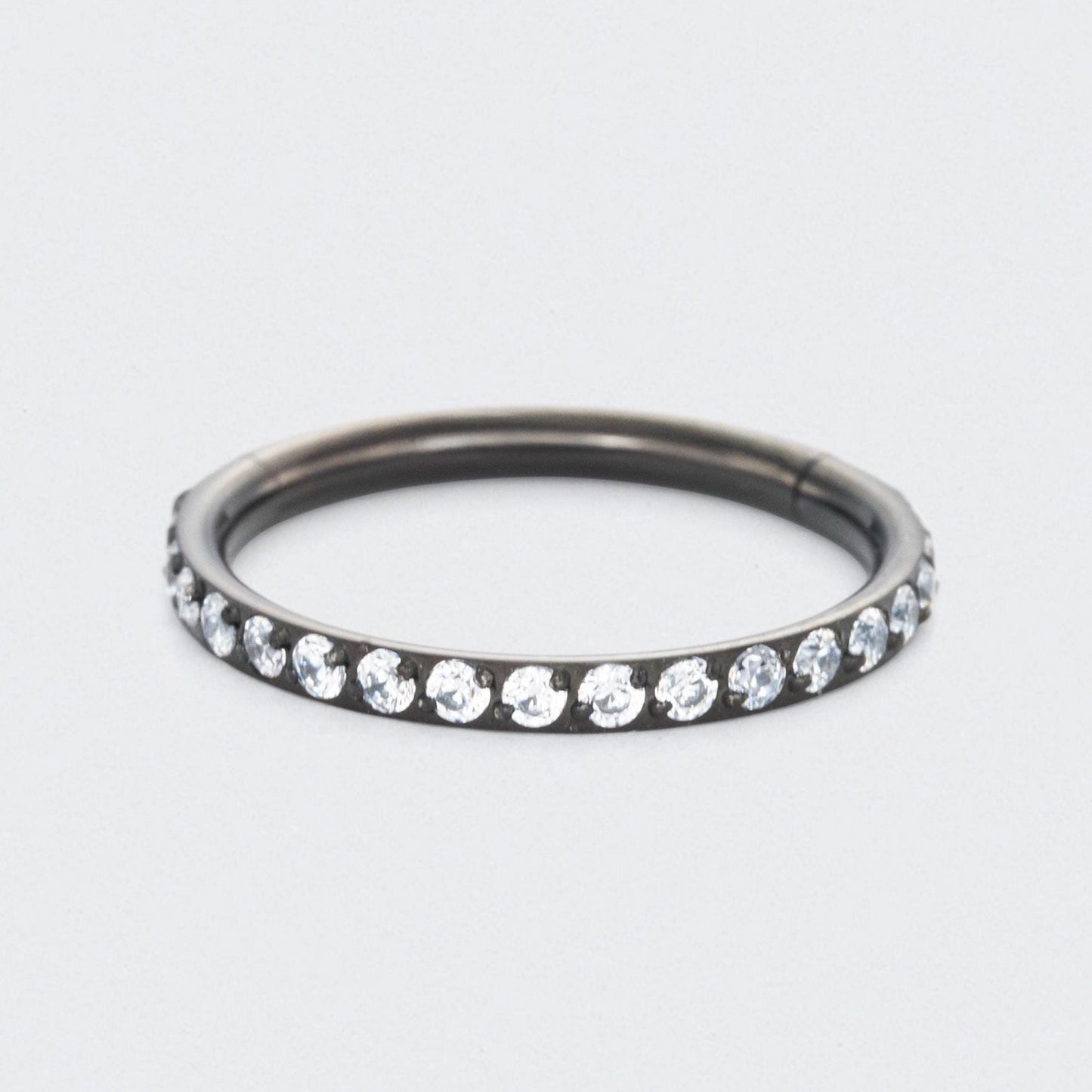 Clear CZ Side Paved Hinged Segment Hoop Ring in Black - Titanium