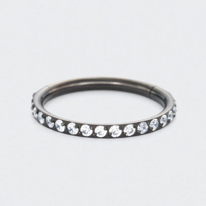 Clear CZ Side Paved Hinged Segment Hoop Ring in Black - Titanium