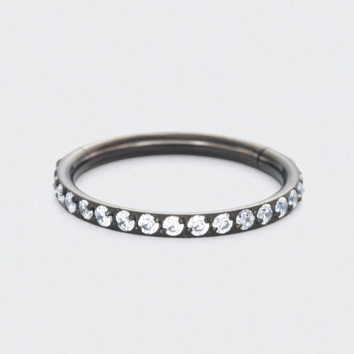 Clear CZ Side Paved Hinged Segment Hoop Ring in Black - Titanium