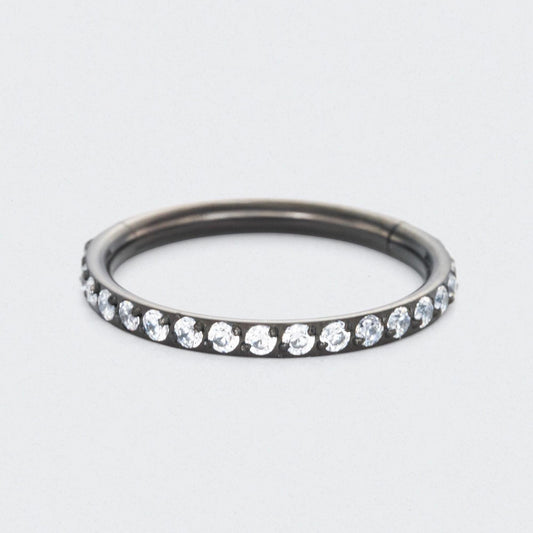 Clear CZ Side Paved Hinged Segment Hoop Ring in Black - Titanium