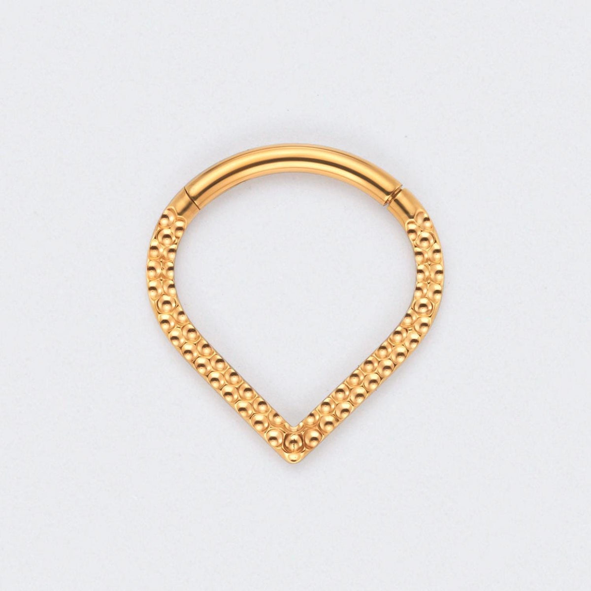 V Shape Front Face Bump Cut Segment Hoop in Gold - Titanium