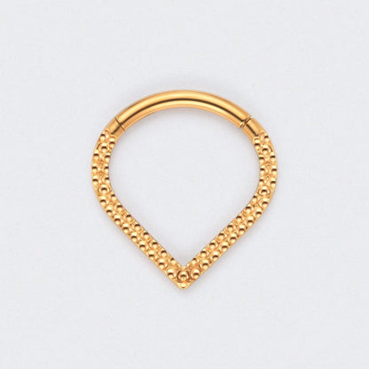 V Shape Front Face Bump Cut Segment Hoop in Gold - Titanium