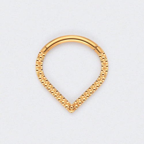 V Shape Front Face Bump Cut Segment Hoop in Gold - Titanium