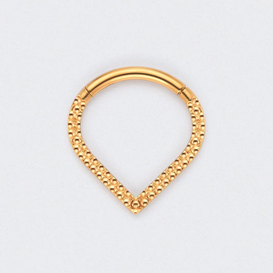 V Shape Front Face Bump Cut Segment Hoop in Gold - Titanium