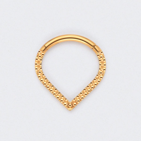 V Shape Front Face Bump Cut Segment Hoop in Gold - Titanium