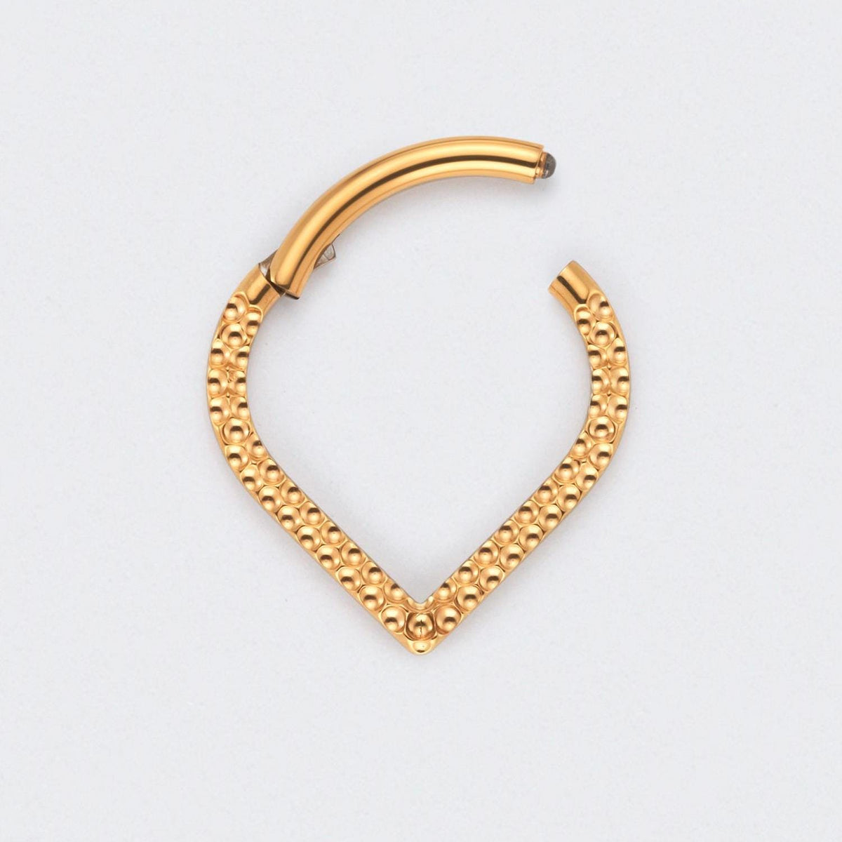 V Shape Front Face Bump Cut Segment Hoop in Gold - Titanium